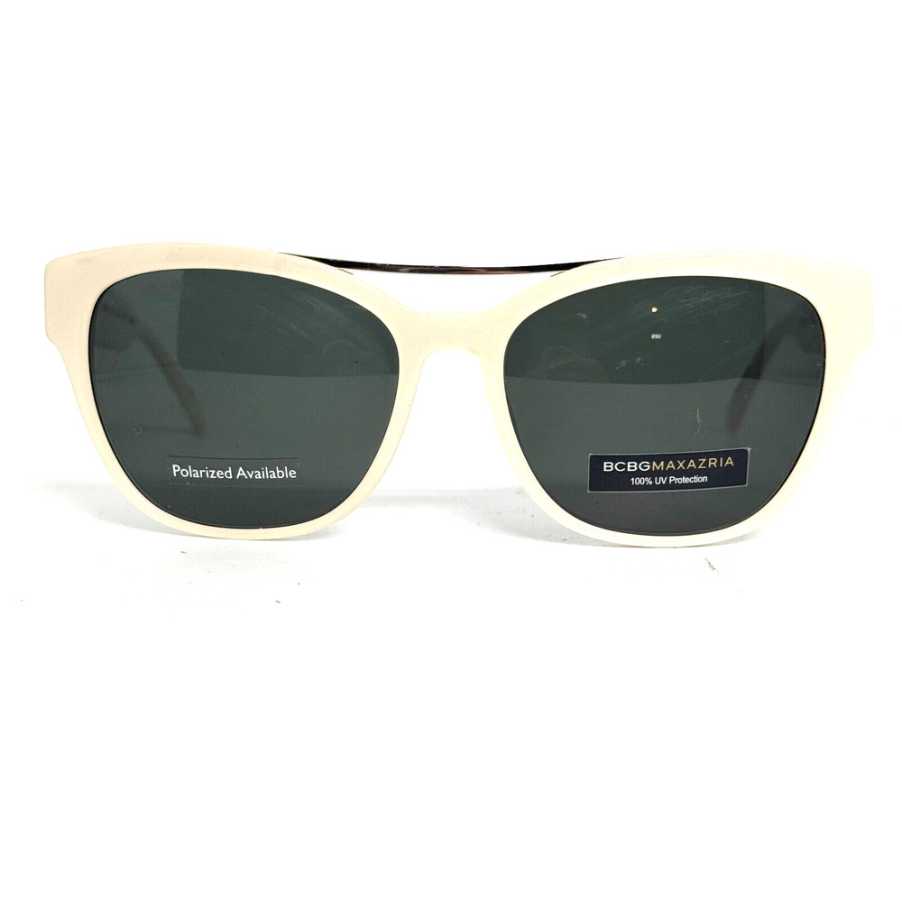 BCBGMAXAZRIA Sunglasses AMAZE IVORY LAMINATE Shiny Square with Green Lens H16601